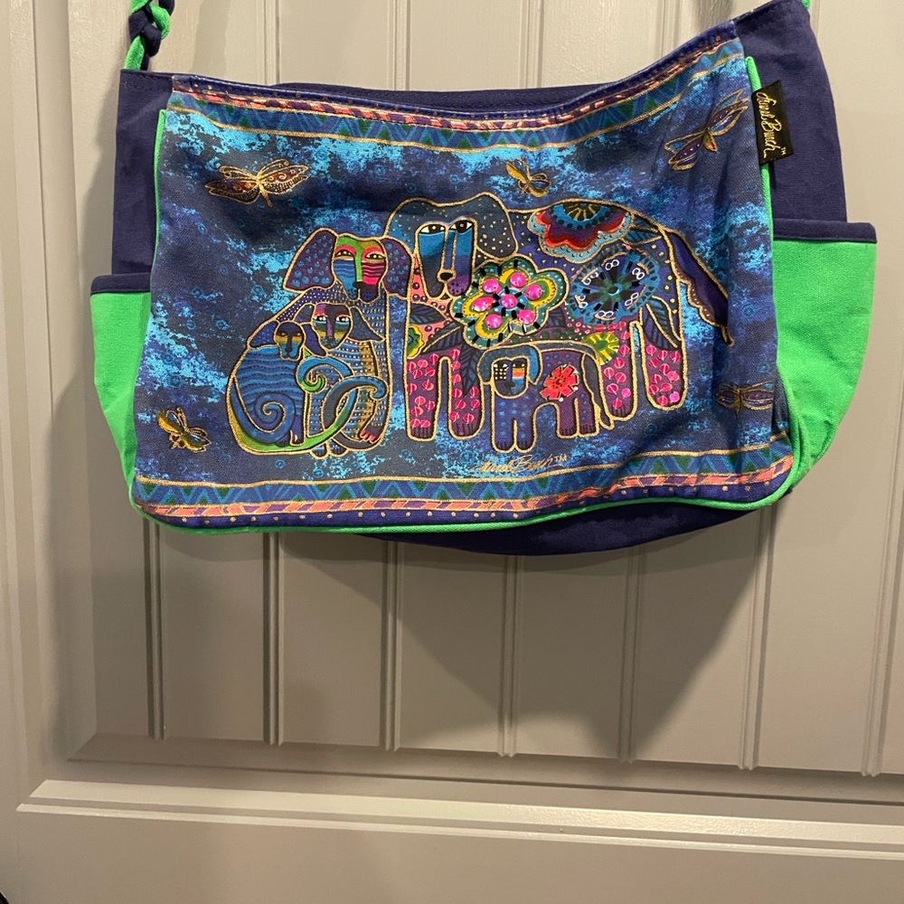 Laurel Burch Tote bag Dog Print Sequins and Beads Woven Handle 16"x10"x4" - Picture 11 of 12